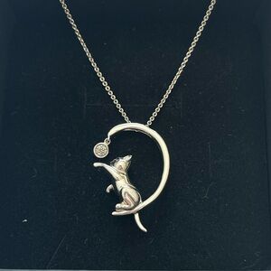 People’s Jewelry black and white diamond accent kitten moon pendant and chain